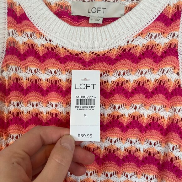 NWT Loft Women's S Pink White Scalloped Halter Sweater Sleeveless Summer 70s - Picture 5 of 9